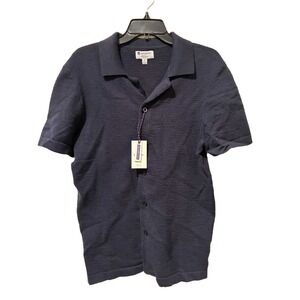 Sperry Mens Navy Blue Textured Knit Short Sleeve Button Down Shirt New Small